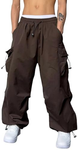 Cargohose Herren Baggy Hose Fallschirmhose Y2K Track Pants Streetwear Jogginghose Hose mit Taschen Teenager Jungen Y2K Weites Bein Hosen Freizeithose Elastische Taille Parachute Pants 90er Sport Hose