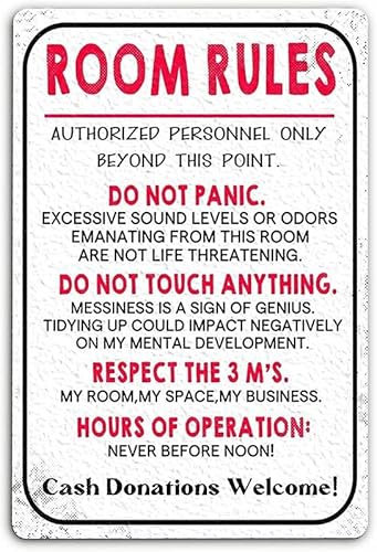 SitrMGH Room Sign For Teen Girls Bedroom Door Decor Girl Room Rules Signs Dorm Wall Accessories Cool Things For Teens Funny Metal Tin Signs Gaming Room Decor Teen Boy Room Art Poster 8x12 Inch
