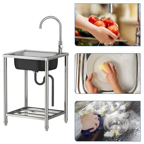 Freistehende spüle,edelstahl spülbecken camping- Multifunktionswaschtisch|38x33x82cm|Camping-Spüle mit Wasserhahn und Abflussrohr Outdoor-Waschbecken