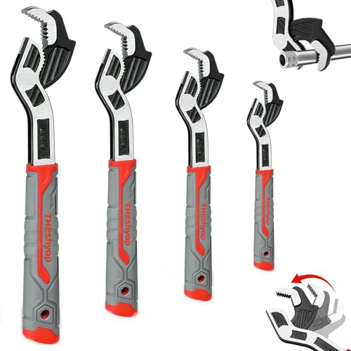 THEshyop Self Adjusting Pipe Wrench, 4 Pcs Self locking Wrench, 6 8 10 12 Inch Pipe Wrench Set, Plumbing Wrench for 0.27“-1.7”(7-43mm) Pipe Fittings and Nuts, Chrome Vanadium Alloy Steel