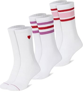 faav Tennissocken Damen - Crew Socks Love - 3er Set - Stickerei-Retro-Streifen - Baumwolle - Atmungsaktiv - Socken Geschenk (Love, 35-38)