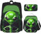 MQGMZ Reise-Rucksack mit Alien-Druck, 3-teilig, leicht, wasserabweisend, Büchertasche, Lunch-Tasche, Federmäppchen, Grün, Schwarz , Einheitsgröße