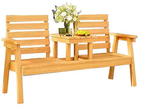 zxhrybh Panchina da Esterno, Panchine Doppie per Esterno con Tavolino, Panchina da Giardino con Schienale e Braccioli, per Balcone/Piscina/Cortile(Yellow)