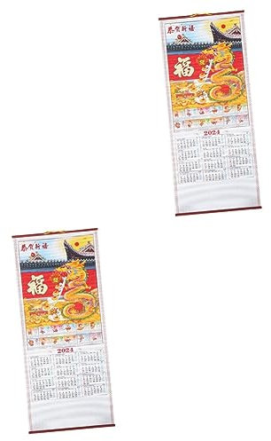 TEHAUX 2stücke Wandkalender Mit Drachenmotiv Traditioneller Chinesischer Kalender Für Zuhause Und Büro Organisation Und Planung Aufhängeschnur Chinesischer Neujahrskalender