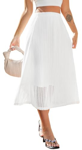 CUPSHE Maxirock für Damen, Elegantes Plissee Design, Netz Detail, vielseitiger und stilvoller Rock für alle Gelegenheiten, weiß, M