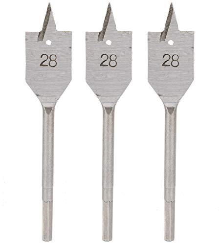 Holigie Spatenbohrer-Set, Paddel-Bit-Set, 3-teilig, flach, 28 mm Hartstahl, Holzbohrer-Set zur Reduzierung von Absplitterungen an der Lochwand