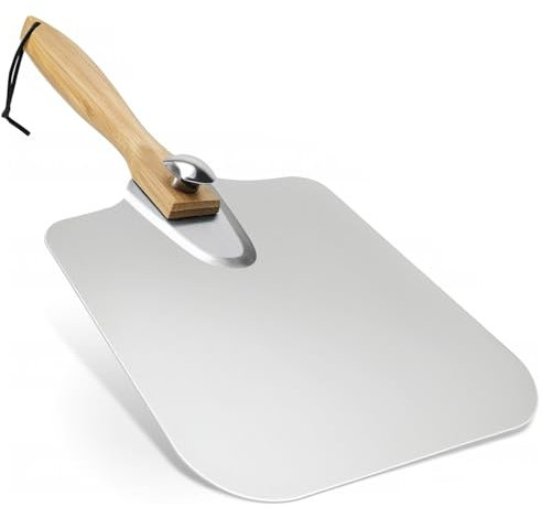 AMOJA Pala para pizza de 35,5 x 30,5 cm, pala de aluminio para pizza, con mango de madera plegable, pala de pizza premium para piedra de pizza, accesorio perfecto para hornos de pizza y pizzas caseras
