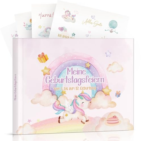 Geburtstagsbuch für Mädchen mit Stickern | Erinnerungsalbum von 1 bis 12 Jahren | Mein Kindergeburtstag zum Ausfüllen & Gestalten | Geschenkidee für Mädchen | Fotobuch mit Platz für Fotos & Erinnerung