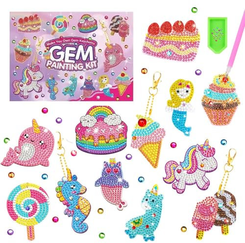 Bambebe Loisirs Créatifs Fille 6-12 Ans, 5D Diamond Painting, DIY Diamant Peinture Porte-clés Jouet Bricolage Kit Activité Manuelle, Activités Manuelles Cadeau de Anniversaire pour Enfants