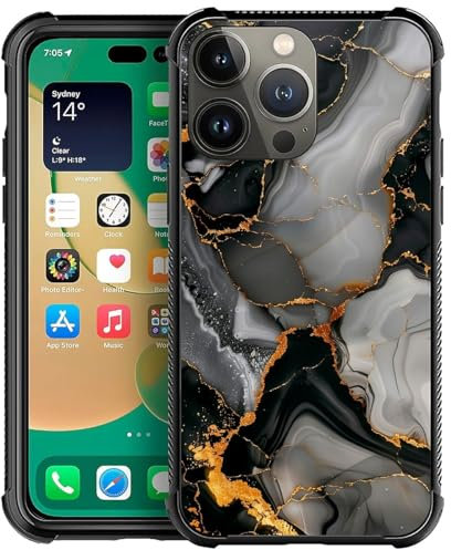 CARLOCA Compatible with iPhone 13 Pro Case, Gold Black Gray Marble Pattern for Girl Ultra Protection Shockproof Soft Silicone TPU Non-Slip Back