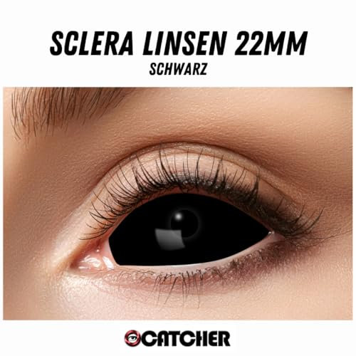 Eyecatcher Sclera Black Eye Kontaktlinse mit Minus Sehstärken Dioptrien Horror Halloween schwarze Kontalinsen 1 Linse (22mm, -3.75)