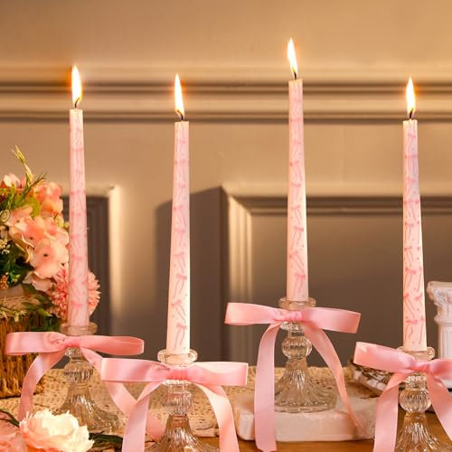 Conelist Kokett-Kerzen, 8 Stück, rosa Schleife, Kokette, Geburtstagsdekorationen, 25,4 cm, geruchlos, pastellrosa, Cowgirl-Geschenke für Junggesellinnenabschied, Braut, Verlobung, Hochzeit,