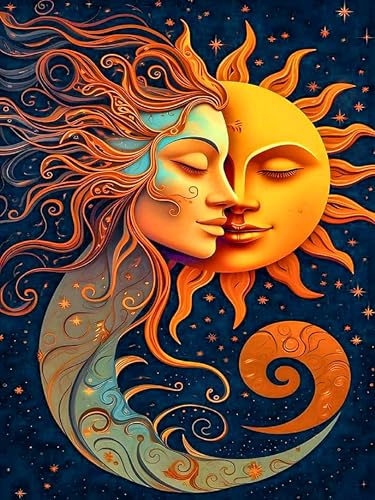 5D Diamond Painting Sol y Luna,Kit de Pintura de Diamantes DIY para Adultos, Pintura Diamante Personalizada, Arte de Decoración de Pared con Cristal y Diamantes, Manualidades para Adultos(30x40cm)