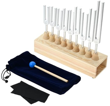 DRELD 9 Solfeggio Tuning Forks Kit, Tuners with Resonance Base for Healing | Solfeggio Tuning Forks with Resonance Chamber, Hammer and Storage Bag for Frequency Sound Therapy, Instrument, Balancing