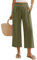 Niwicee Leinenhose Damen Hose Sommer 3/4 Culotte Weite Bein Sommerhose Elastische High Waist Leichte Loose Freizeithose Elegante Lounge Hosen mit Taschen (Grün, M)