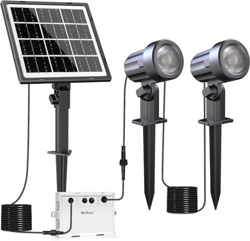 MEIHUA 2 in 1 Solar Spot Lights Outdoor Garden, Solar Spike Light Garden Floodlight 2700K Warm White IP66 Waterproof, Landscape Spotlights for Yard Lawn Tree Statue