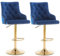 KEEPREAPER Bar Stool Set of 2 Velvet Adjustable with Tufted Backrest, Counter Height Swivel Stool Upholstered Modern Barstool Chair Chrome Base for Kitchen, Home Bar, Dining Room, (Blue-Gold)