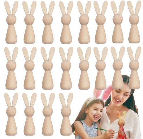 20 Stück Unbemalte Hölzerne Hasenpuppen, Einzigartige Handbemalte Hasenfiguren, Ostern Handwerk Hölzerne Ornamente Set, Unfertige Hasenfiguren Zum Bemalen, Ostern Hasenpuppen Für Heimdekoration