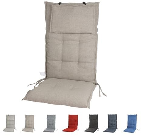 slaaviinoo Gartenstuhlauflagen Hochlehner 6er Set - Ideale 6cm Dicke Sitzauflagen - Mit Kopfpolster - Oeko-TEX Zertifiziert - UV-beständig - Auflagen für Gartenmöbel - Wüstensandgelb