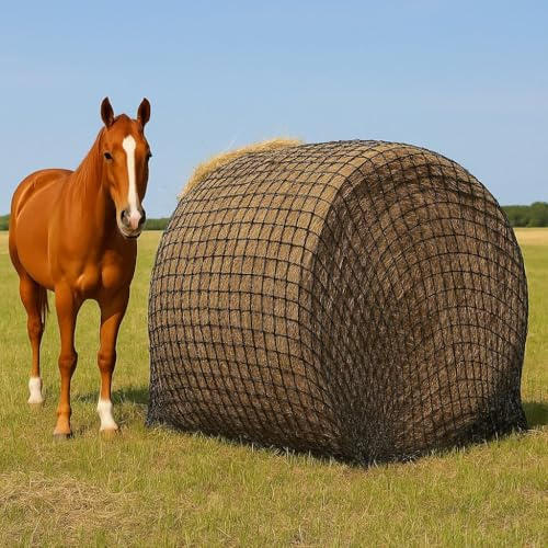 TOOSOAR Heunetz für Pferde Groß, Rundballen Heunetz 5'x5' (ca.152x152cm) aus Polyethylen - Großraumheunetz für Pferde, Rinder, Schafe, Lamas, Alpakas​