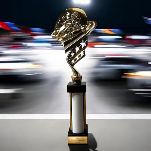 EBERiX POKALE – Go-Kart Motorsport Pokal Trophäe mit Wunschgravur – Siegerpokal Award mit weißer Glanzsäule für Kart-Rennen Jugendkart personalisierbar