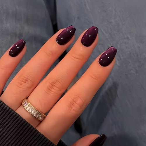 Deep Purple Cat Eye Press on Nails Short Square, SXVME Glitter Glue on Nails Sparkly Shiny Black Fake Nail Press on With Design, Cute Bling Extra Short Coffin False Nail for Women 30 Pcs