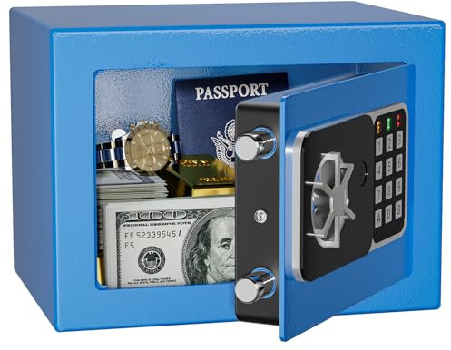 KABISAFE Digitaler Safe 6,8 l, kleiner Tresor für Zuhause, elektronische Sicherheitskassette, Wandtresor fürs Homeoffice mit 2 Schlüsseln, Mini-Safe 23 x 17 x 17 cm, Blau