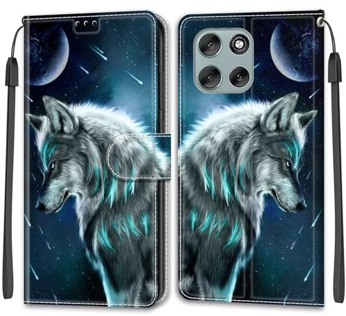 KENHONER Handyhülle für Motorola Moto G56 5G, Wolf | Premium Leder Flip, Klappbar, Stoßfest, Magnetisch, Standfunktion, Kartenfächer, Wallet Handyhülle