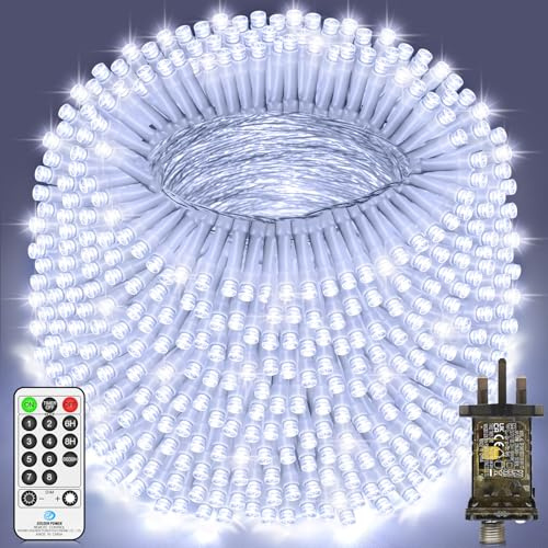 LYNNON 40M 800 LED Fairy Lights Outdoor Christmas Lights Plug in Clear Wire String Lights with Remote Timer 8 Modes Waterproof for Outside Garden Tree Yard Patio Party Wedding Decorations-Cool White