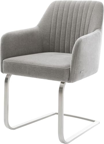 DELIFE Schwingstuhl Greg-Flex Freischwinger flach Edelstahl | Strukturstoff Soft Grau Taschenfederkern