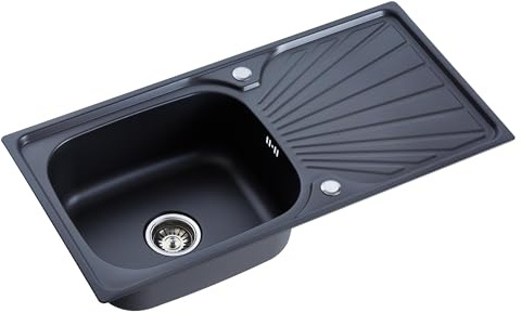 RUMO Aurora Nano Black Anthracite Stainless Steel Kitchen Sink 1.0 One Single Large Deep Bowl Reversible Drainer Inset Sinks with Waste Kit