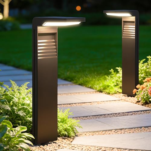 LES FLEURS Solarlampen für Außen Garten, LED Solarleuchten mit 2 Farbtemperaturen Warm/Kalt, IP55 wasserdichte Wegeleuchten, Helle 40LED Wegbeleuchtung für Einfahrt Rasen Terrasse Hof