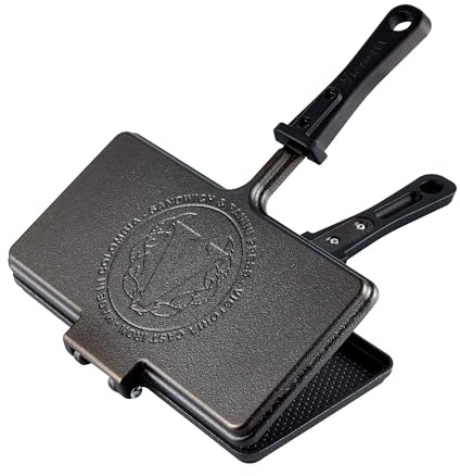 VICTORIA Sandwichmaker aus gehärtetem Gusseisen, 27 x 14 cm, doppelseitige Sandwichpfanne, Panini-Maker-Toaster, Gusseisen gehärtet für eine antihaftende, giftfreie, PFOA-freie Oberfläche