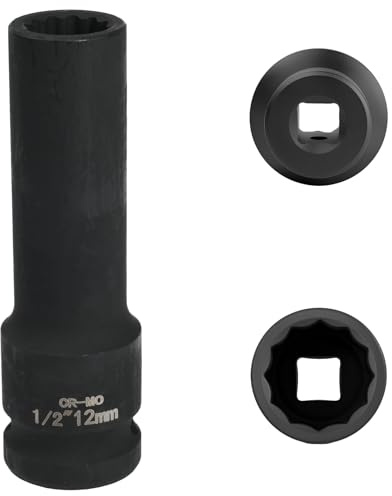 FortuneGlobe douille 12mm 1/2 12 pans, douille a choc 1/2 12mm Acier Chrome-Molybdène CR-MO(Black)