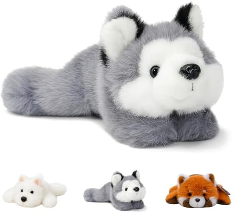 Rusokufo Husky Plüschfigur – Weiche Gewichtete Dekorationsfigur, Niedliche Wohnaccessoire als Geschenk für Husky Fans & Erwachsene