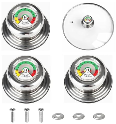 ZHOUSTOU 3 Stück Topfdeckelgriff mit Thermometer Universal Ersatzgriff Anti-Verbrennung Topfdeckelknopf Thermo Deckelknopf Topfdeckel Knopf Kompatibel mit AMC Töpfen und Pfannen