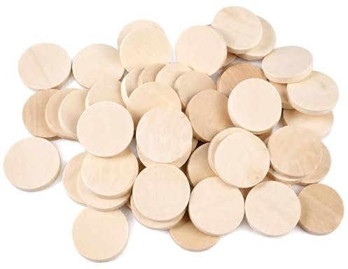 50 Stück 3cm Runde Natürliche Holzscheibe, Kleine Holzscheiben zum Basteln | 5 mm Dick Blanko Holzplatte Rund, Mini Holzscheiben, Holzplättchen für Bastelprojekte, Gravierung, Holzverbrennung, Malerei