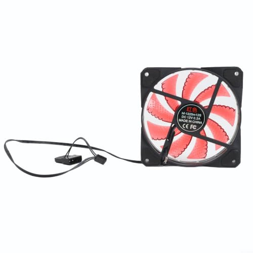 12 cm LED-Gehäuselüfter mit 15 Lichtern, hoher Luftstrom, Kühler für PC-Gehäuse, leiser ABS-Kühler für Gaming, Desktop-Computer, Weiß (rot)