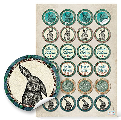Logbuch-Verlag 24 Vintage Osteraufkleber FROHE OSTERN grün braun retro - Ostergeschenk Osternest basteln verzieren - Aufkleber Osterhase