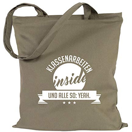 JUNIWORDS Jutebeutel - Wähle eine Farbe - Klassenarbeiten inside und alle so: YEAH (Beutel: Khaki, Text: Weiß)