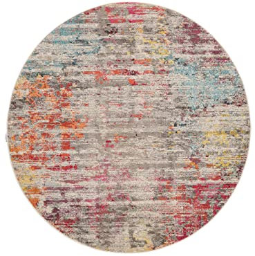 RugVista, Monet, Teppich, Mittelflor, ∅ 200 cm, Rund, Modern, Oeko-Tex Standard 100, Polypropylene, Flur, Schlafzimmer, Küche, Wohnzimmer, Mehrfarbig, Grau