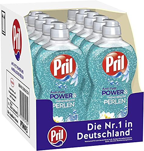 Pril Anti-Fett Power & mineralische Perlen, Meeresfrische & Lotusblüte, Spülmittel, 10er Pack (10 x 450 ml)