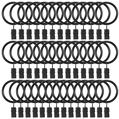 Goowin Curtain Rings - 40 Pcs, 1.5 Inch Metal Solid Rustproof Curtain Clips with Rings, Vintage Black