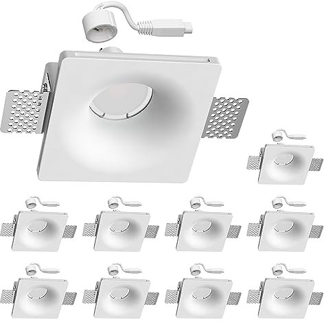 ledscom.de Gips Einbaustrahler GIDS DIY inkl. GU10 Lampe je 500lm warm-weiß 10er Set 3-Stufen Dimmen ohne Dimmer mit Lichtschalter