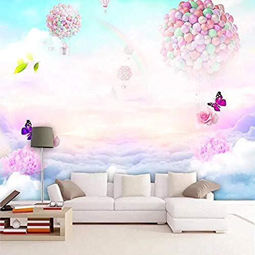 Benutzerdefinierte Wandbild Tapete für Kinderzimmer Blume Schmetterling Ballon Regenbogen Himmel Kinder Schlafzimme Tapete wandpapier fototapete 3d effekt tapeten Wohnzimmer Schlafzimmer-350cm×256cm
