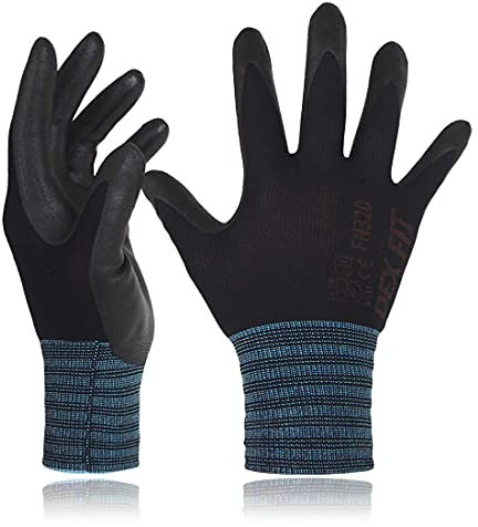 DEX FIT Guantes para Jardinería FN320, Ajuste Cómodo Elástico 3D, Buen Agarre, Recubrimiento de Espuma Duradero de Nitrilo, Táctil, Fino y Ligero, Lavable; Negro 6 (XS) 1 Par