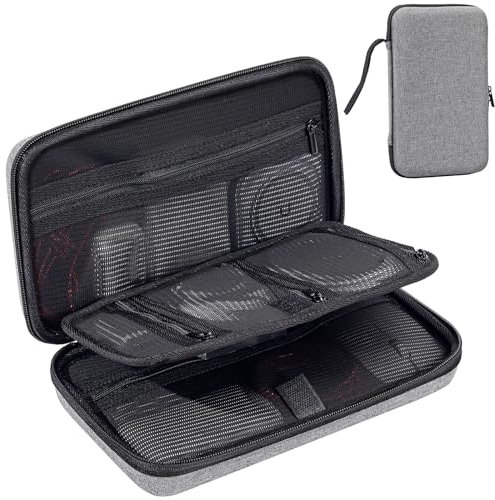 Procase Custodia per Accessori Elettronici, Custodia Rigida da Viaggie per Hard Disk Esterni, Cavi USB, Schede di Memoria SD, Cuffie, Caricabatterie, Cellulari e Smartphone -Grigio