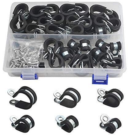 WMYCONGCONG 96 PCS 6 10 14 16 20 26mm Cable Clamps Rubber Wire Clamps Stainless Steel Rubber Cushioned Insulated Clamps Assortment Kit