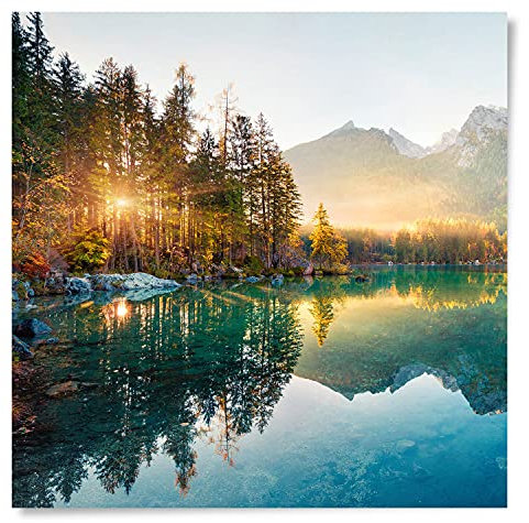 BilderKing Wandbild Wasserfall Hintersee Bayern - 50cm x 50cm Poster Glanz