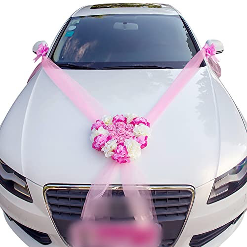 iSpchen Hochzeitsdeko Auto Wedding Deko Rosen Girlande Herz Auto Schmuck Hochzeit Deko Girlande Braut Paar Rose Dekoration Autoschmuck Hochzeits Deko Girlande,Rosa